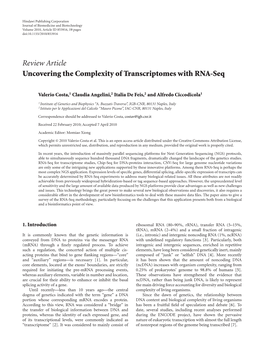 Review Article Uncovering the Complexity of Transcriptomes with RNA-Seq