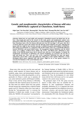 Genetic and Morphometric Characteristics of Korean Wild Mice (KWM/Hym) Captured at Chuncheon, South Korea