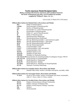 Danish-American Medal Recipient Index