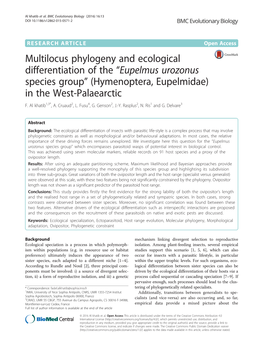 Multilocus Phylogeny and Ecological Differentiation of the “Eupelmus Urozonus Species Group” (Hymenoptera, Eupelmidae) in the West-Palaearctic F