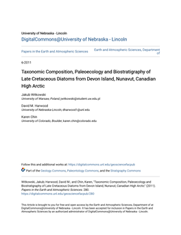 Taxonomic Composition, Paleoecology and Biostratigraphy of Late Cretaceous Diatoms from Devon Island, Nunavut, Canadian High Arctic