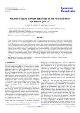 Neutron-Capture Element Deficiency of the Hercules Dwarf Spheroidal Galaxy⋆