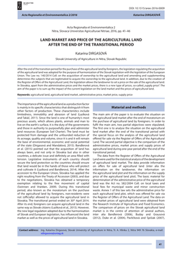 Land Market and Price of the Agricultural Land After the End of the Transitional Period