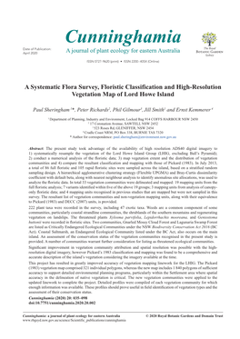 Cunninghamia Date of Publication: April 2020 a Journal of Plant Ecology for Eastern Australia