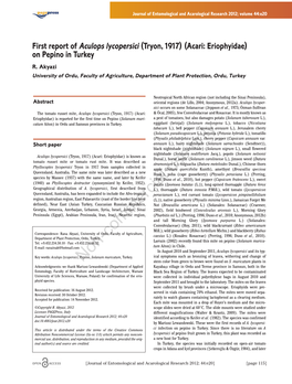 First Report of Aculops Lycopersici (Tryon, 1917) (Acari: Eriophyidae) on Pepino in Turkey R