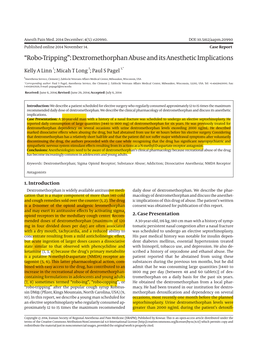 “Robo-Tripping”: Dextromethorphan Abuse and Its Anesthetic Implications