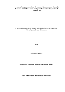 Performance Management and Local Government Administration in Ghana: the Case of the District Development Facility and the Functional Organisational Assessment Tool