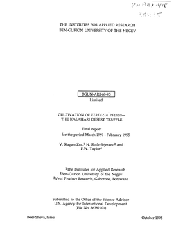 THE INSTITUTES for APPLIED RESEARCH BEN-GURION UNIVERSITY of the NEGEV BGUN-ARI-68-95] Limited the KALAHARI DESERT TRUFFLE Fi