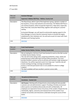 Job Vacancies 2Nd June 2021 Title