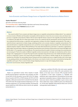 Socio-Economic and Climate Change Issues on Vegetable Seed Production in Rukum District