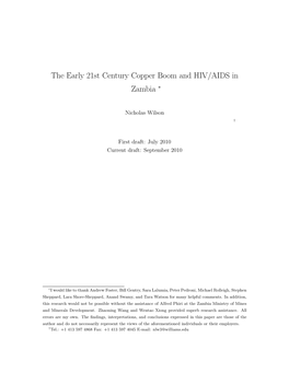 The Early 21St Century Copper Boom and HIV/AIDS in Zambia ∗