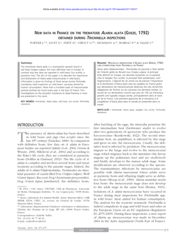 New Data in France on the Trematode Alaria Alata \(Goeze, 1792