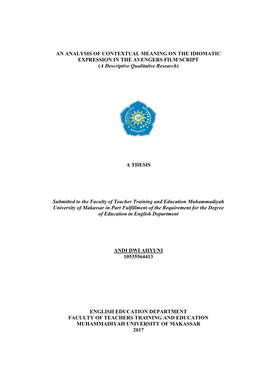 AN ANALYSIS of CONTEXTUAL MEANING on the IDIOMATIC EXPRESSION in the AVENGERS FILM SCRIPT (A Descriptive Qualitative Research)