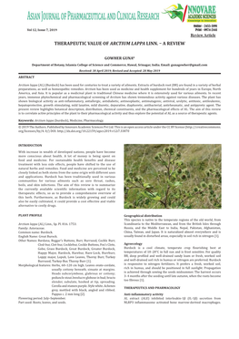 Therapeutic Value of Arctium Lappa Linn. – a Review