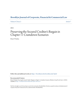 Preserving the Secured Creditor's Bargain in Chapter 11 Cramdown Scenarios Brian P