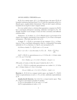 ASCOLI-ARZELA THEOREM-Notes If (X, D) Is a Metric Space