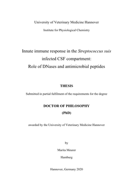 Innate Immune Response in the Streptococcus Suis Infected CSF Compartment