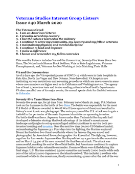 Veterans Studies Interest Group Listserv Issue #40 March 2020