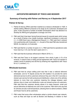 Summary of Hearing with Palmer and Harvey on 4 September 2017