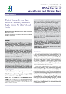 Central Venous Oxygen Satu- Ration As a Mortality Marker in Septic Shock