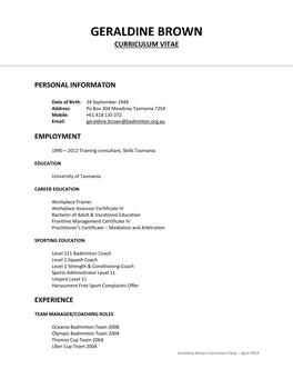 Geraldine Brown Curriculum Vitae