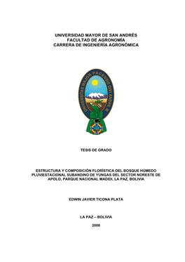 Universidad Mayor De San Andrés Facultad De Agronomía Carrera De Ingeniería Agronómica