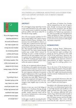 Southern Gas Corridor, Milestones and Other Turk- Men Gas Export Options (Via Turkish Stream)