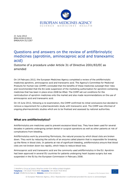 Questions and Answers on the Review of Antifibrinolytic Medicines