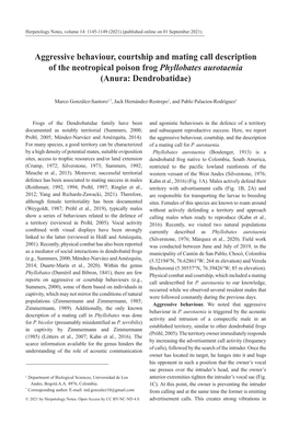 Aggressive Behaviour, Courtship and Mating Call Description of the Neotropical Poison Frog Phyllobates Aurotaenia (Anura: Dendrobatidae)