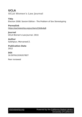 Election 2008: Sexism Edition - the Problem of Sex Stereotyping