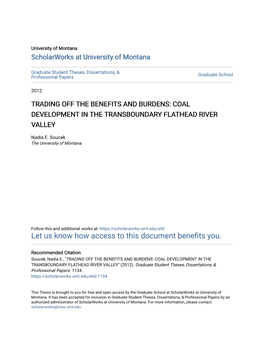 Trading Off the Benefits and Burdens: Coal Development in the Transboundary Flathead River Valley