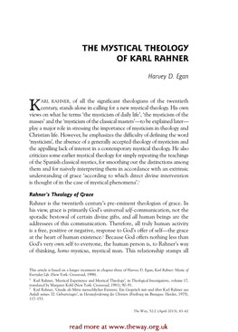 The Mystical Theology of Karl Rahner