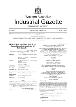 Western Australian Industrial Gazette 1141