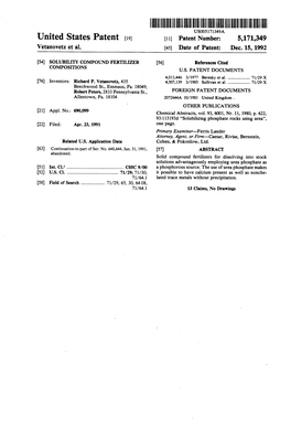 United States Patent (19) 11 Patent Number: 5,171,349 Vetanovetz Et Al