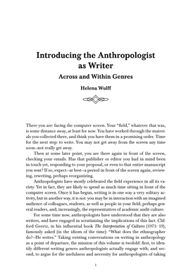 Introducing the Anthropologist As Writer Across and Within Genres