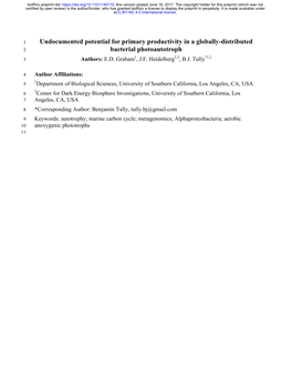 Undocumented Potential for Primary Productivity in a Globally-Distributed 2 Bacterial Photoautotroph 1 1,2 *1,2 3 Authors: E.D