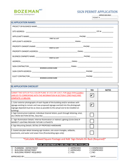 Sign Permit Application Office Use Only Permit # ______