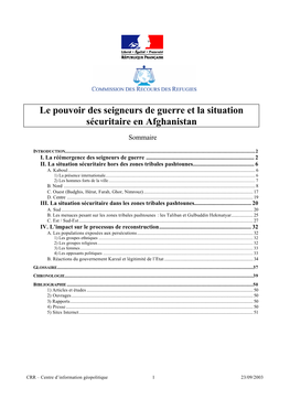 Le Pouvoir Des Seigneurs De Guerre Et La Situation Sécuritaire En Afghanistan