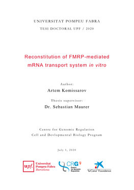 Reconstitution of FMRP-Mediated Mrna Transport System in Vitro