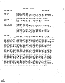 A Description and Comparison of the Attitudes of White High School Seniors Toward Black Americans in Three Suburban High Schools: an All White, a Desegregated, and an Integrated