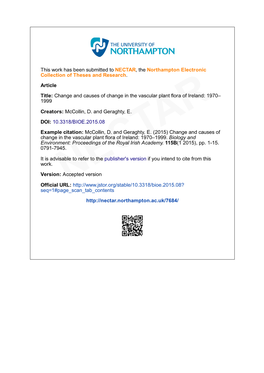 Determinants of Change in the Irish Vascular Plant Flora