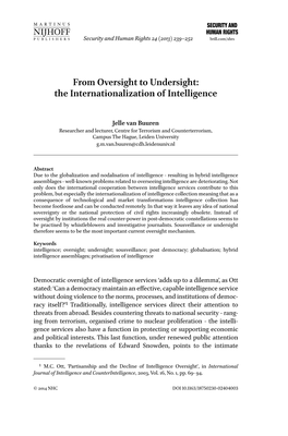 From Oversight to Undersight: the Internationalization of Intelligence