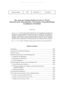 Die Arten Der Gattung Dahlica ENDERLEIN 1912 in Oberösterreich: Determination, Verbreitung, Vergesellschaftung (Lepidoptera, Psychidae)