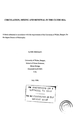 Circulation, Mixing and Renewal in the Clyde Sea