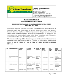 E-Auction Notice E-Auction on 31.07.2019