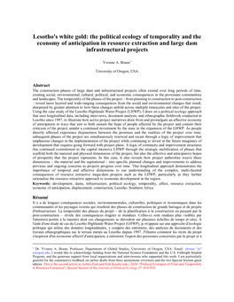 Lesotho's White Gold: the Political Ecology of Temporality and the Economy of Anticipation in Resource Extraction and Large Dam Infrastructural Projects