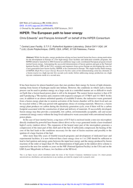 The European Path to Laser Energy Chris Edwards1 and François Amiranoff2 on Behalf of the Hiper Consortium