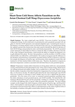 Short-Term Cold Stress Affects Parasitism on the Asian Chestnut