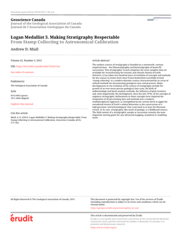 Logan Medallist 3. Making Stratigraphy Respectable: from Work