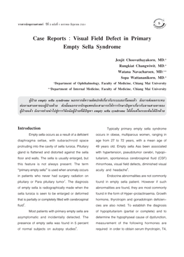 Case Reports : Visual Field Defect in Primary Empty Sella Syndrome